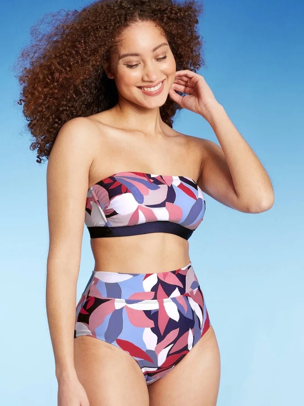 ‘ Kona Sol ’ Multicolored Print Bandeau Halter Swim Top size XS